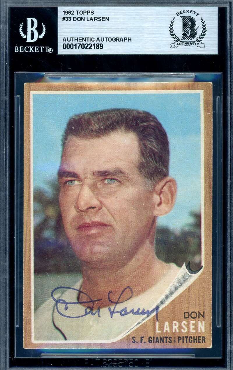 Don Larsen Beckett BAS Signed 1962 Topps Autograph