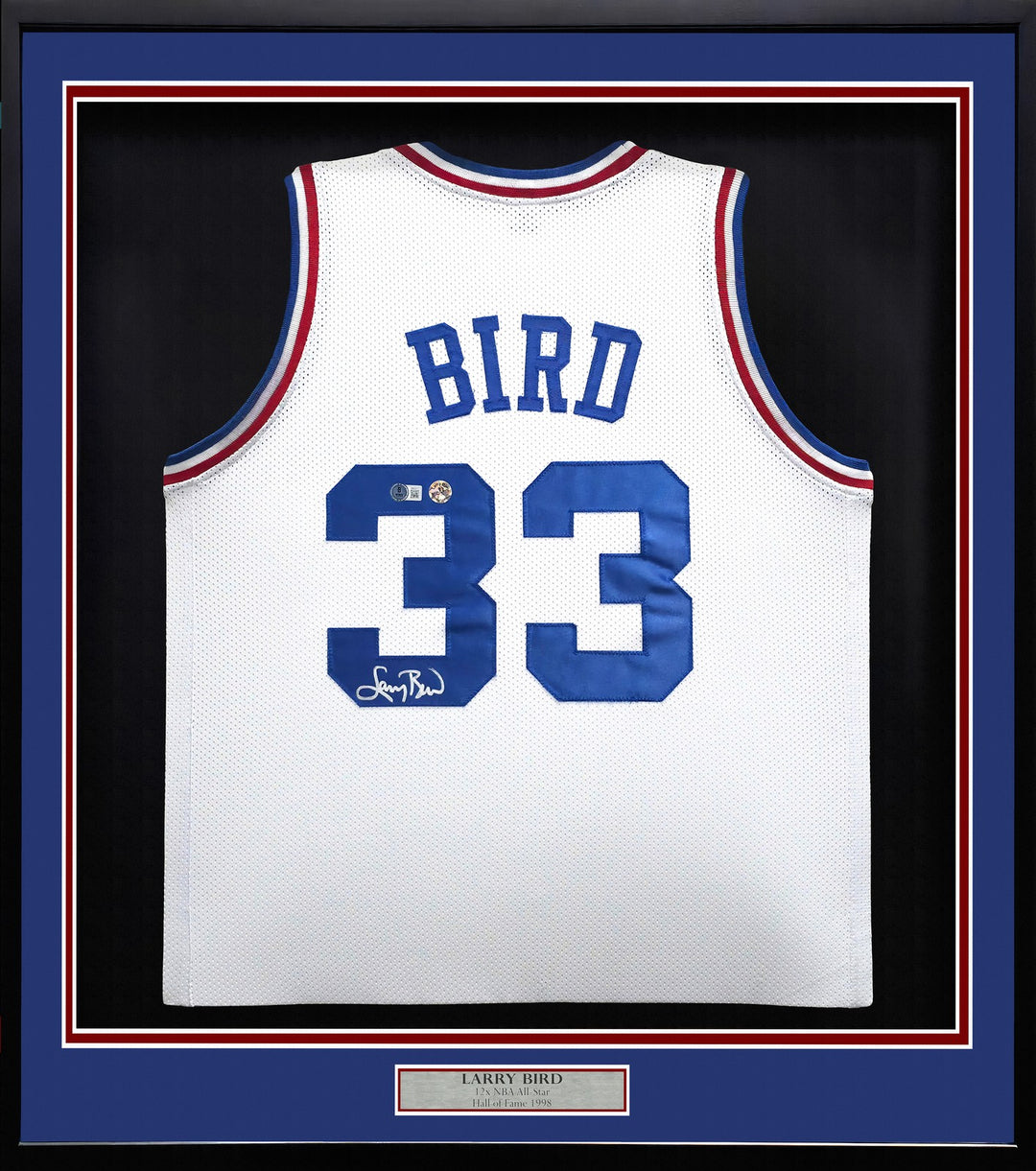 Team USA Basketball Larry Bird Signed Framed White All Star Jersey BAS Witness