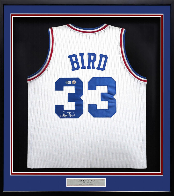 Team USA Basketball Larry Bird Signed Framed White All Star Jersey BAS Witness