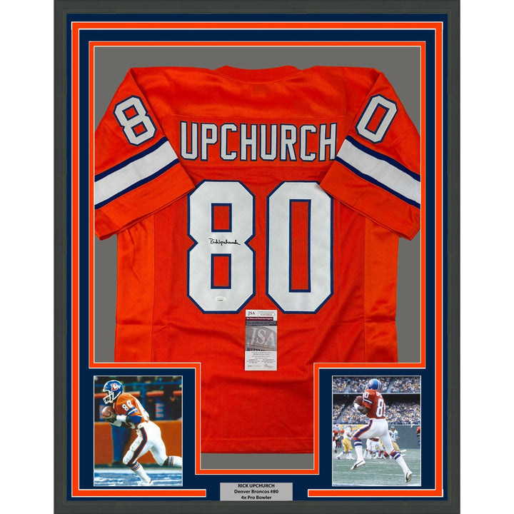 Framed Autographed/Signed Rick Upchurch 35x39 Denver Orange Jersey JSA COA