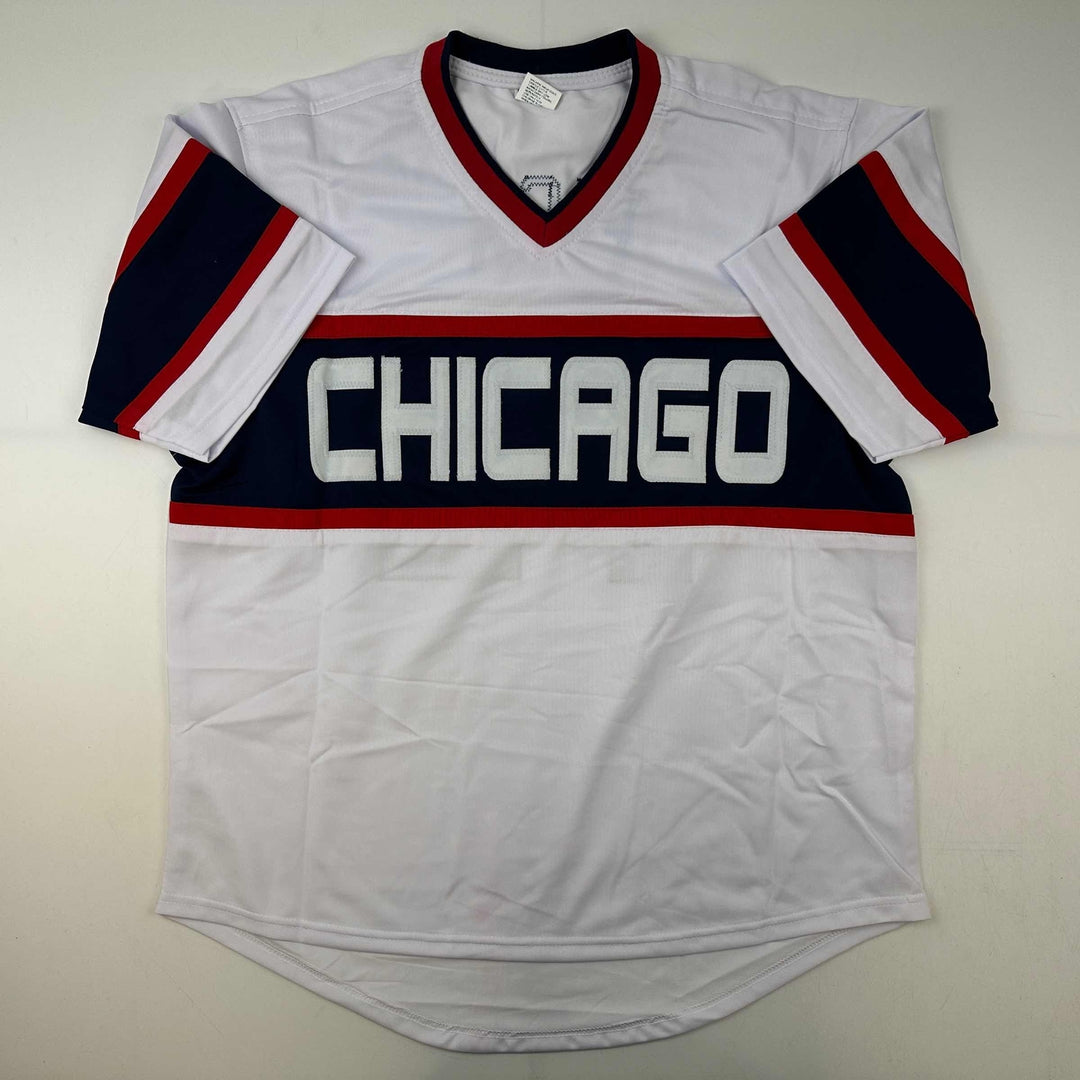Facsimile Autographed Carlton Fisk Chicago White Retro Reprint Jersey Men's XL