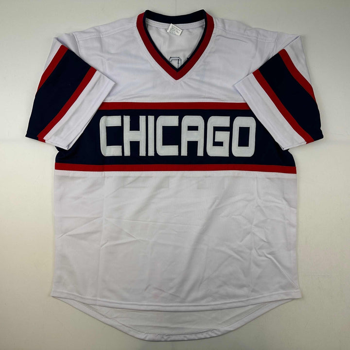 Facsimile Autographed Carlton Fisk Chicago White Retro Reprint Jersey Men's XL