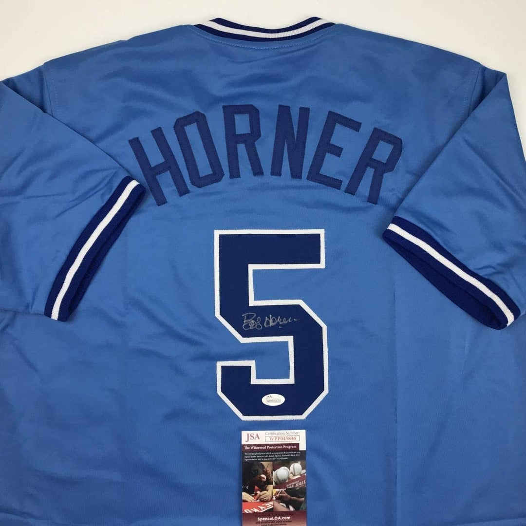 Autographed/Signed BOB HORNER Atlanta Light Blue Jersey JSA COA Auto