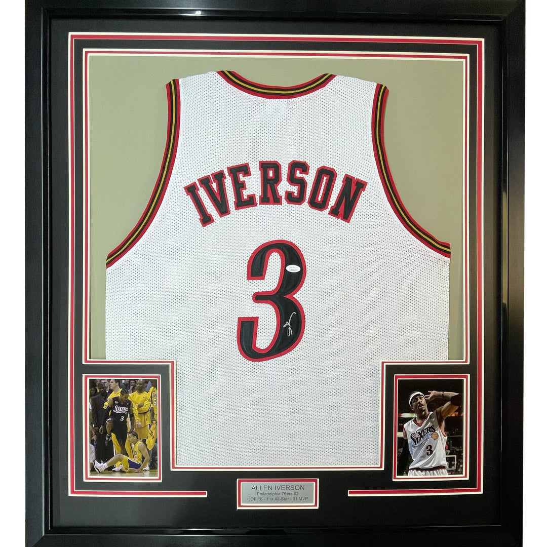Framed Signed Allen Iverson 35x39 Philadelphia White Jersey PSA COA