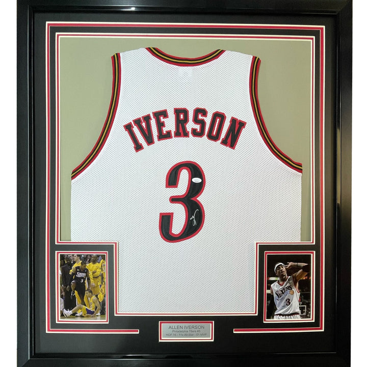 Framed Signed Allen Iverson 35x39 Philadelphia White Jersey PSA COA