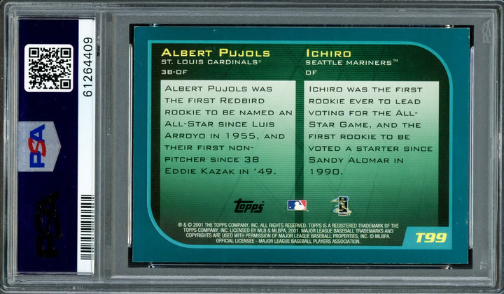 Albert Pujols & Ichiro Suzuki Signed 2001 Topps Traded RC T99 PSA/DNA #61264409