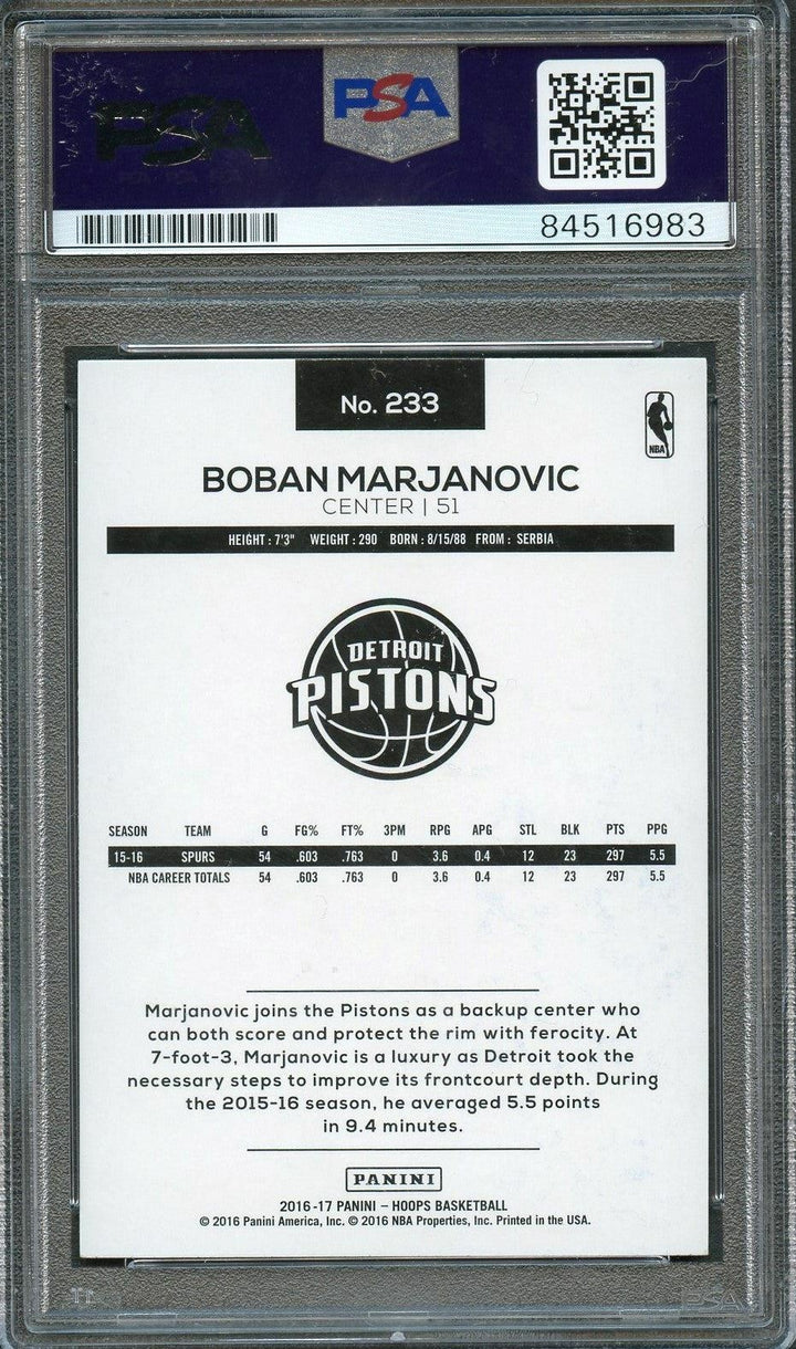 2016-17 NBA Hoops #233 Boban Marjanovic signed Auto 10 Card PSA/DNA Slabbed Pist