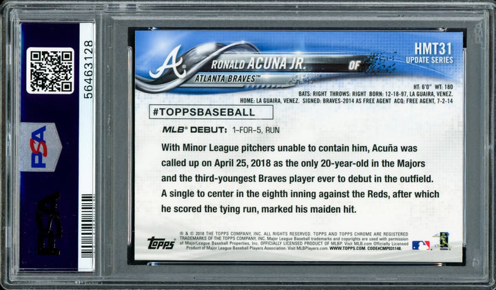 Ronald Acuna Jr Signed 2018 Topps Chrome Update RC HMT31 PSA 9 Sig 9 PSA/DNA