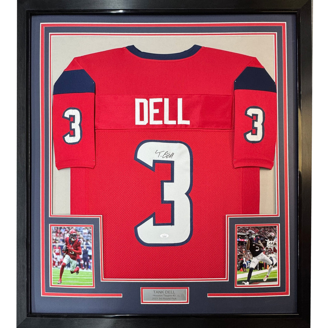 Framed Autographed/Signed Tank Dell 35x39 Houston Red Jersey BAS COA