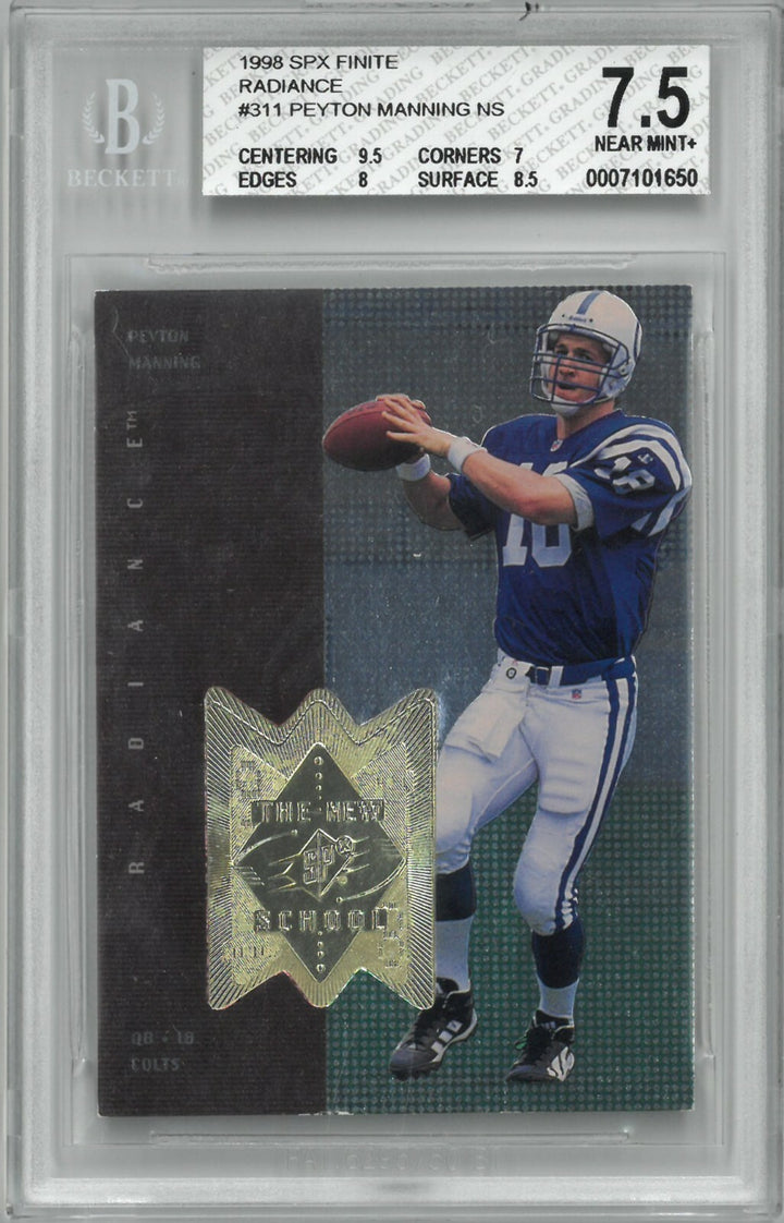 Peyton Manning 1998 Upper Deck SPX Finite Rookie Card- Beckett/BGS Graded 7.5 NM