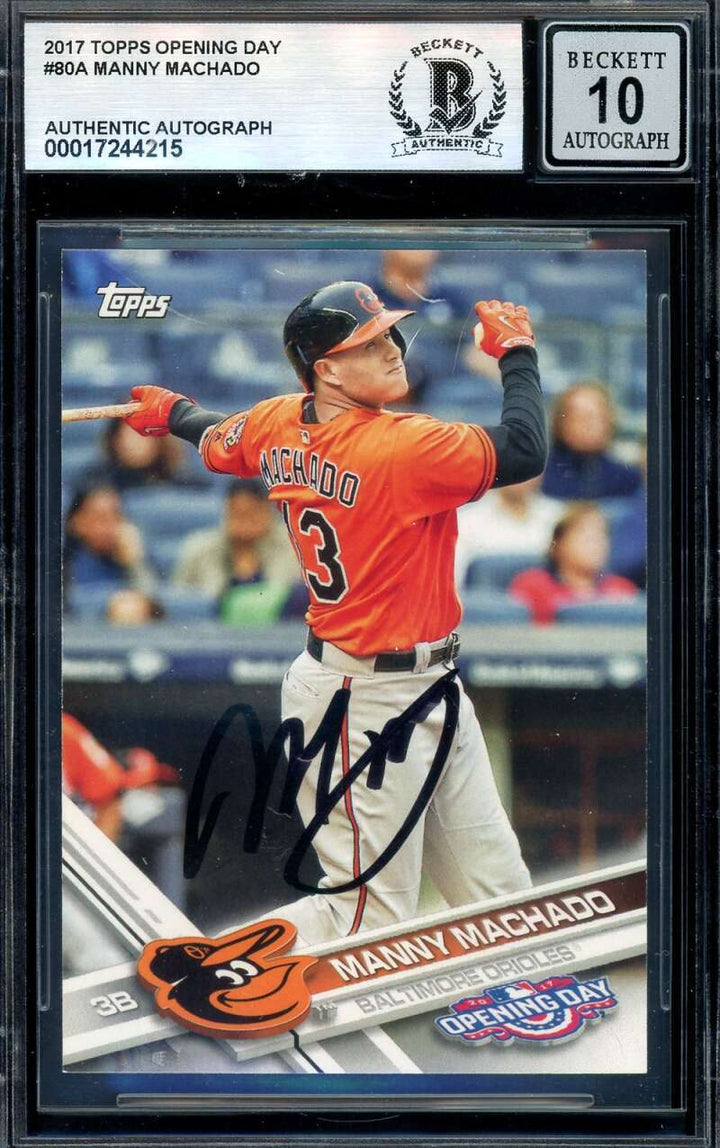 Manny Machado Gem Mint 10 Beckett BAS Signed 2017 Topps Opening Day Autograph