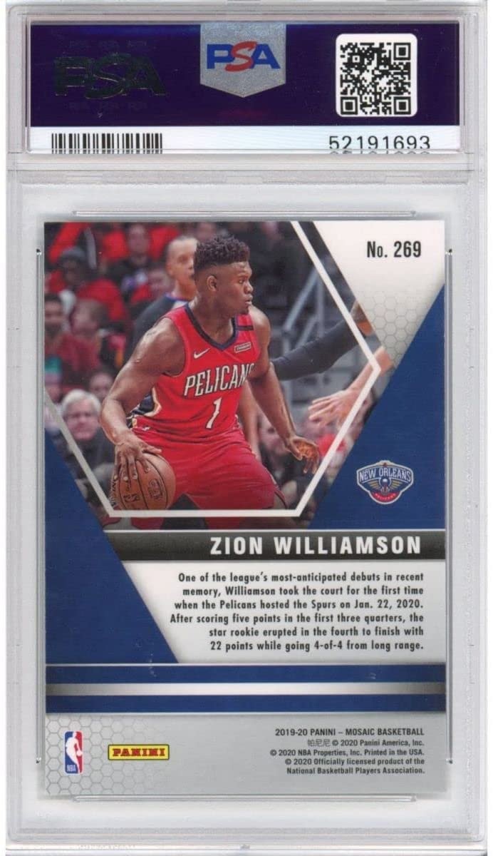 Graded 2019-20 Panini Mosaic ZION WILLIAMSON #269 Rookie Card PSA 10