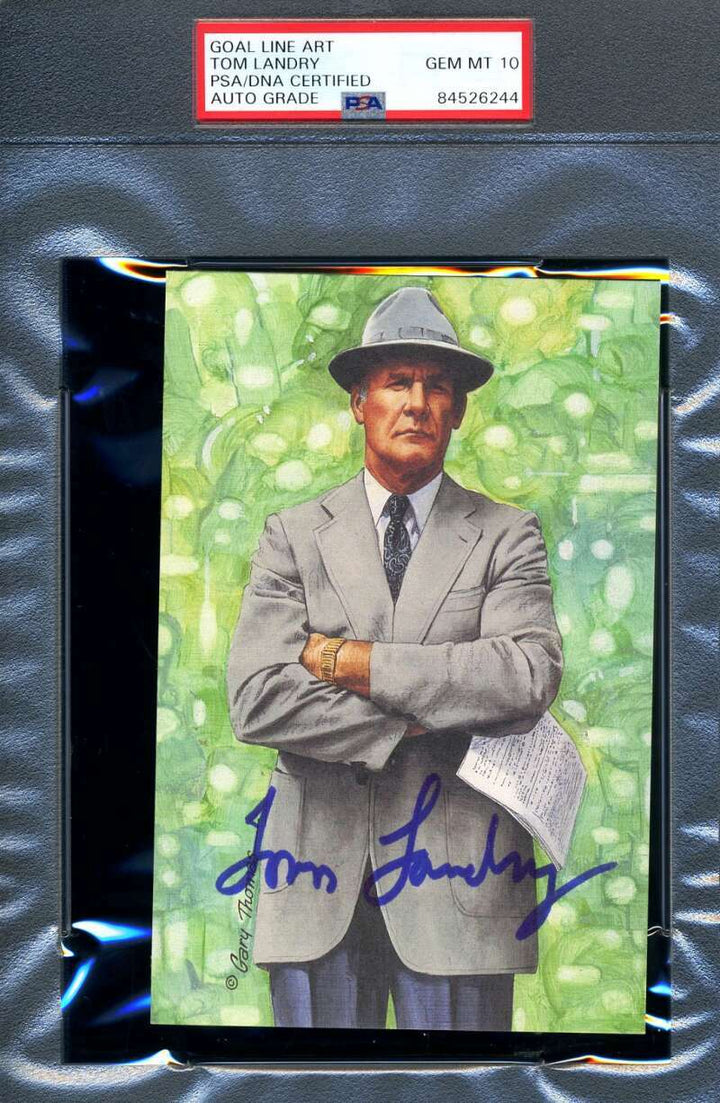 Tom Landry Gem Mint 10 PSA DNA Slab Signed Goal Line Art Card Autograph GLAC