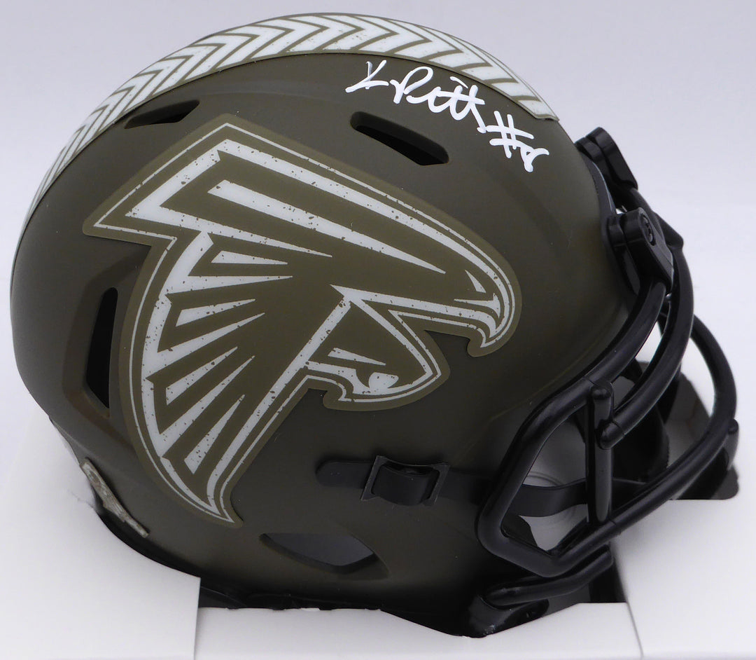 Kyle Pitts Auto Falcons Army Green Salute to Service Speed Mini Helmet Beckett