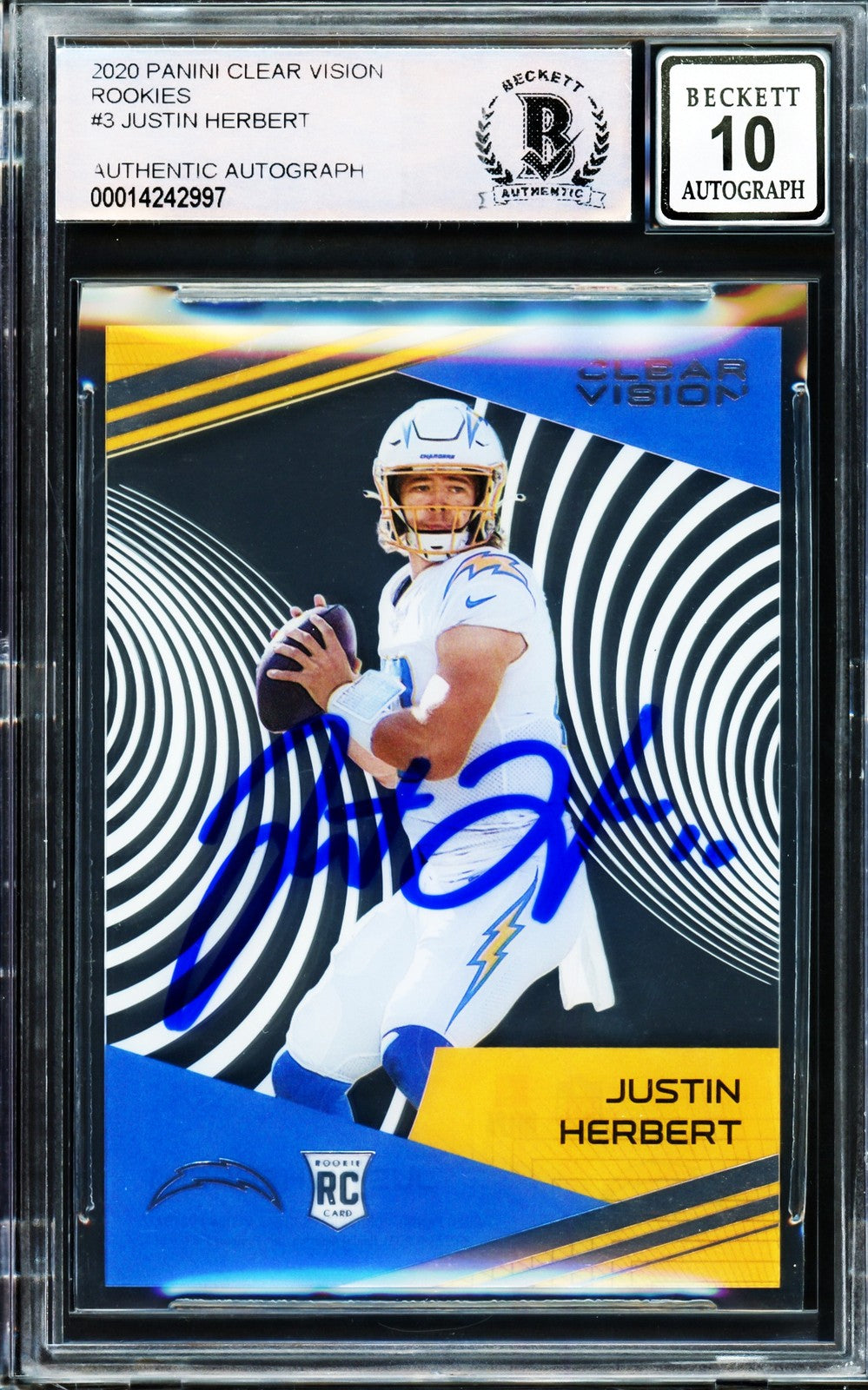 Justin Herbert Auto 2020 Panini Chronicles Clear Dynagon RC CV-3 Sig 10 BAS