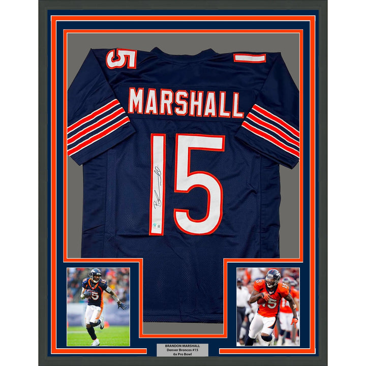 Framed Autographed/Signed Brandon Marshall 33x42 Chicago Blue Jersey COA