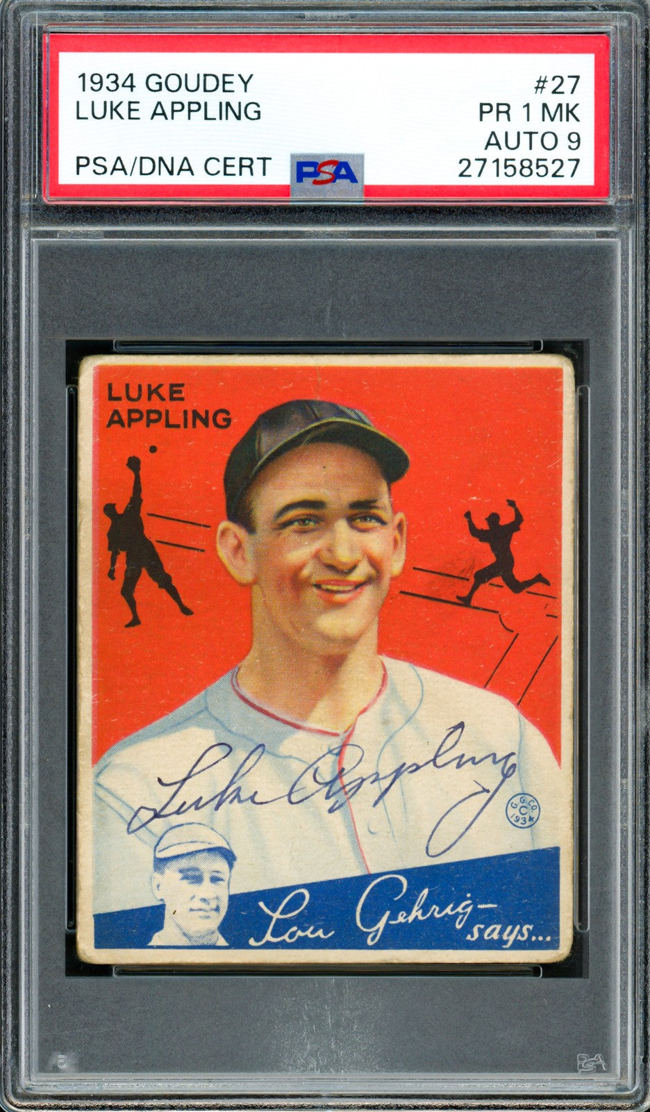 Luke Appling Signed 1934 Goudey RC 27 PSA 1 Auto Mint 9 PSA/DNA 27158527