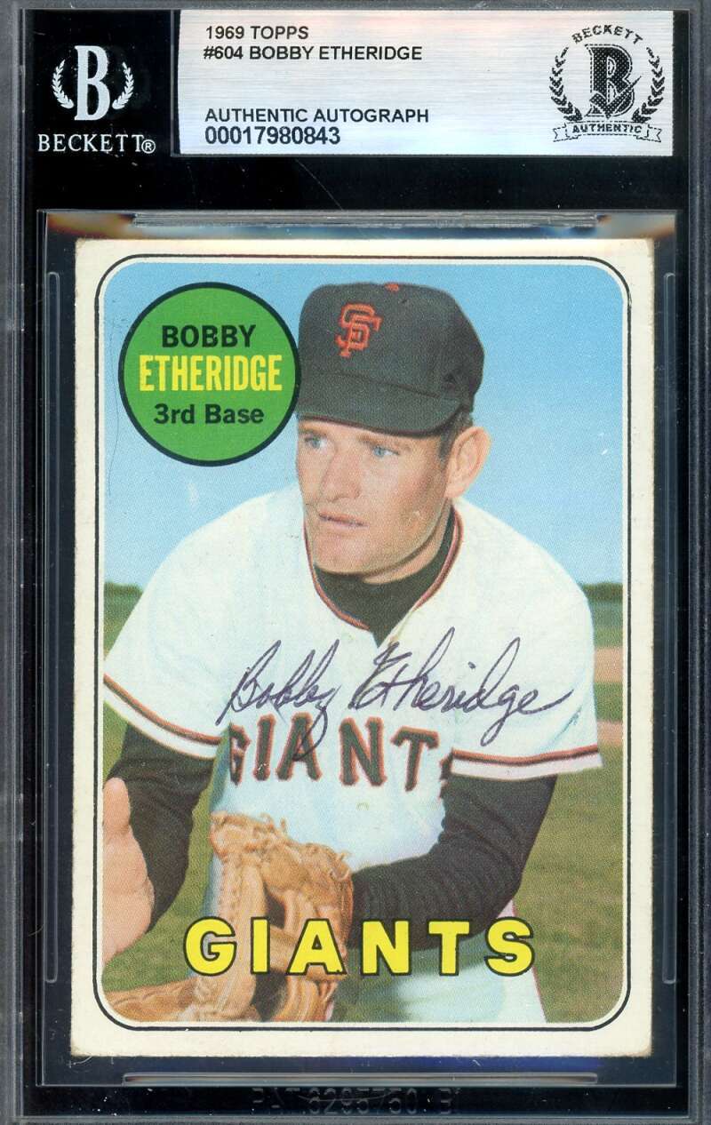 Bobby Etheridge Beckett BAS Signed 1969 Topps Autograph
