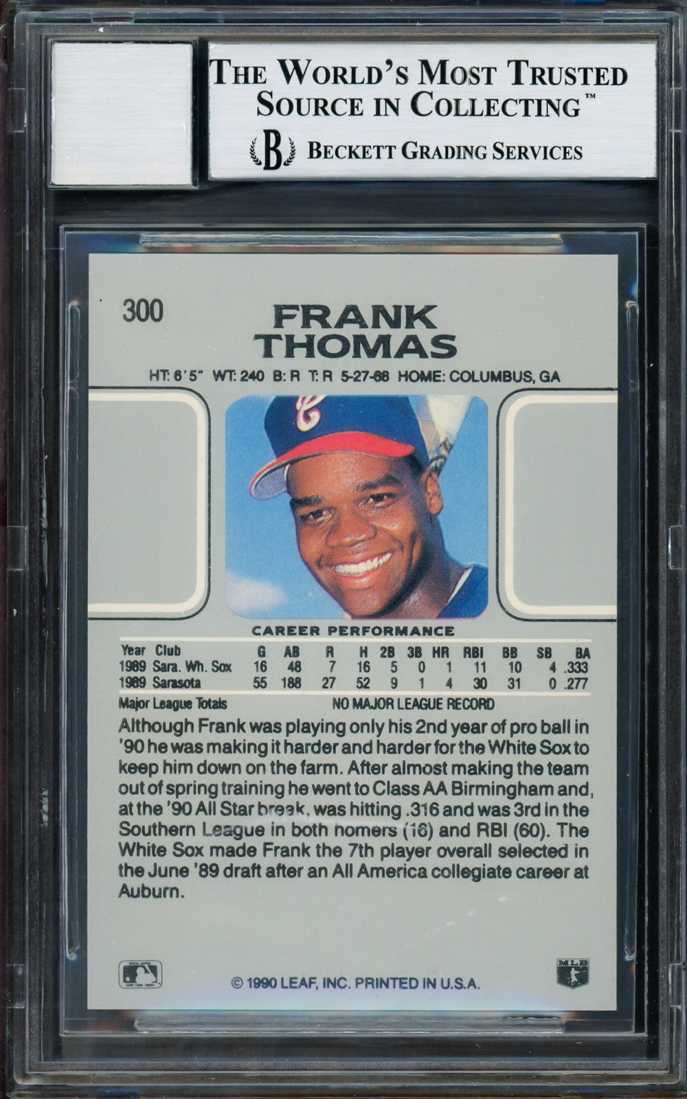 Frank Thomas Signed 1990 Leaf RC 300 Chicago White Sox Auto GM 10 Beckett