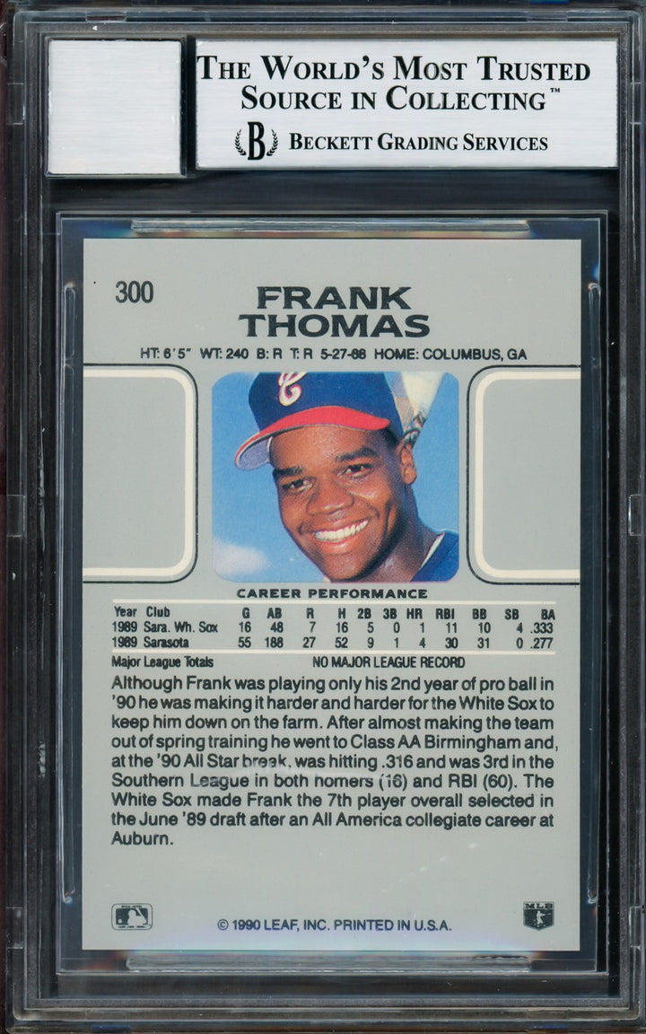 Frank Thomas Signed 1990 Leaf RC 300 Chicago White Sox Auto GM 10 Beckett