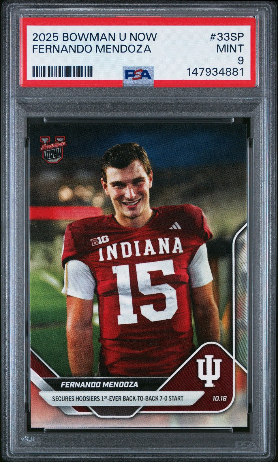 Graded 2025 Bowman U Now Fernando Mendoza #33SP Rookie RC Card PSA 9