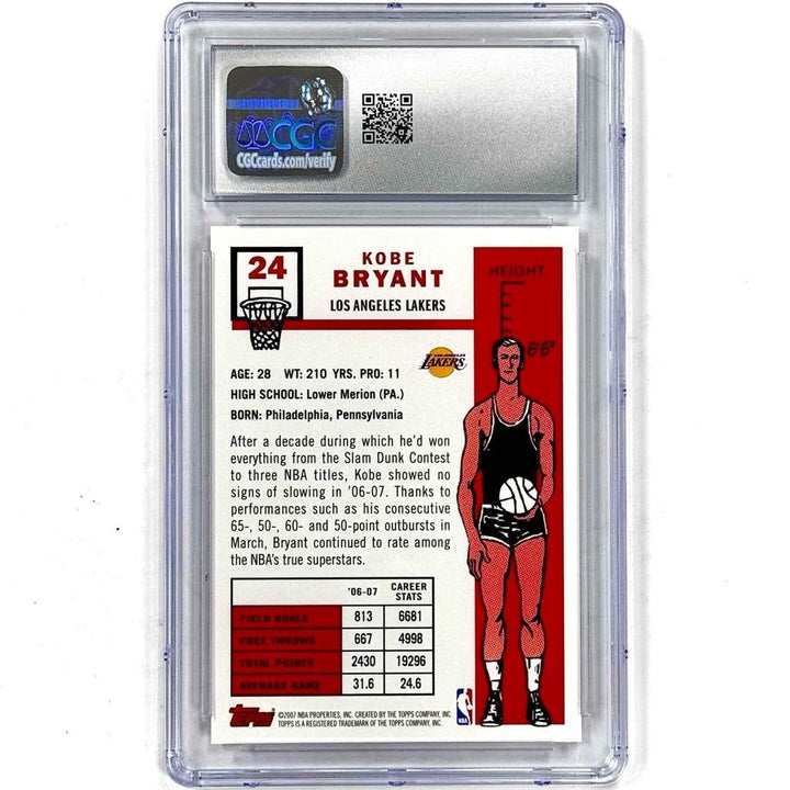2007-08 Topps #24 Kobe Bryant 1957 57-58 Variation CGC 10 Gem Mint LA Lakers