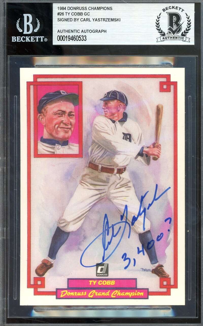 Carl Yastrzemski Beckett BAS Signed 1984 Donruss Champions Ty Cobb Autograph