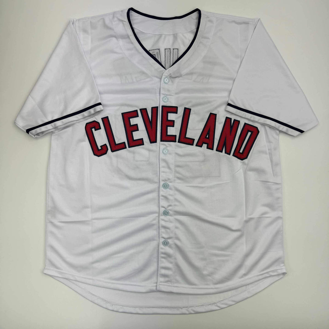 Autographed/Signed Corey Kluber Cleveland White Baseball Jersey Beckett BAS COA
