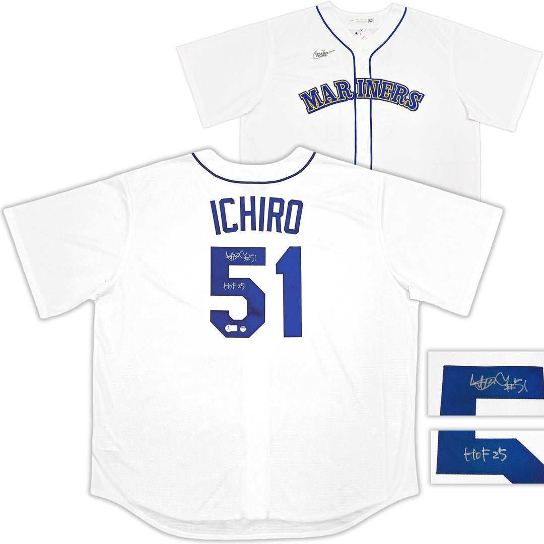 Mariners Ichiro Suzuki Auto White Nike Cooperstown Collect Jersey 2X HOF 25 BAS