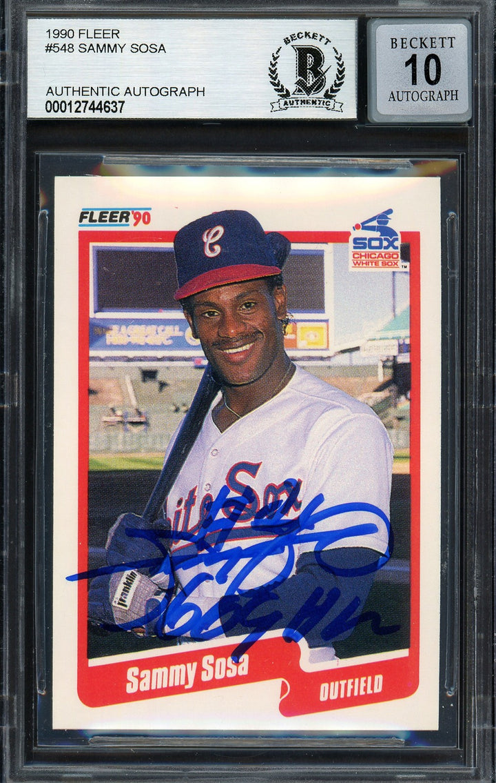 Sammy Sosa Signed 1990 Fleer RC 548 White Sox Auto GM 10 "609 HR" Beckett