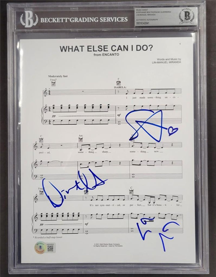 Lin-Manuel Miranda + Beatriz + Guerrero signed Encanto 8.5x11 Music Sheet ~ BAS