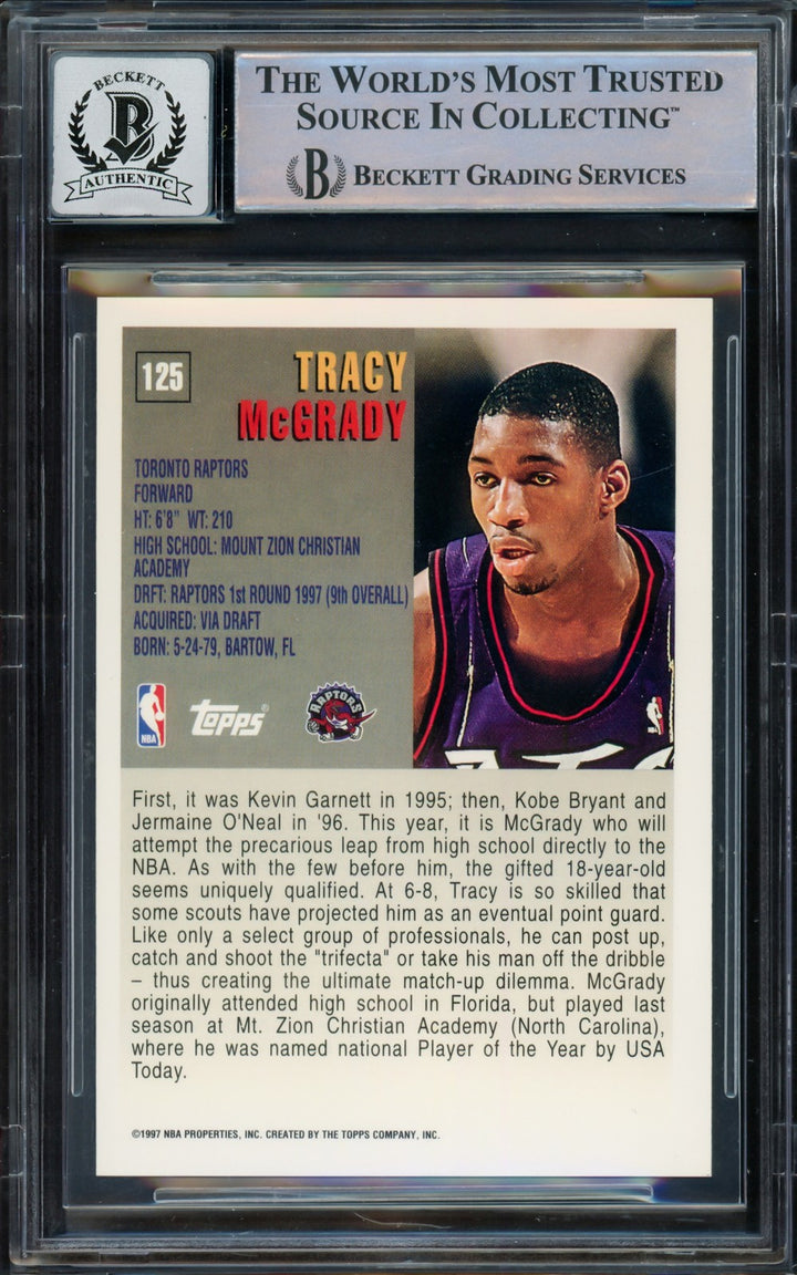 Tracy McGrady Signed 1997-98 Topps RC 125 Toronto Raptors Auto GM 10 Beckett