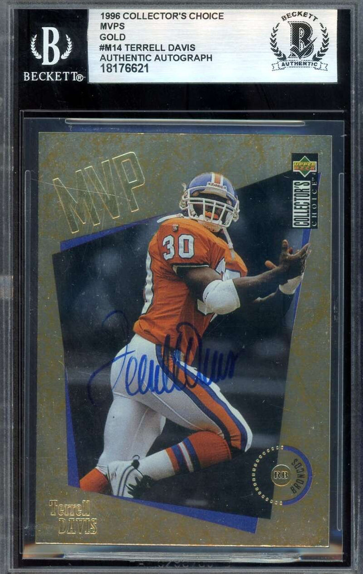 Terrell Davis Beckett BAS Signed 1996 Upper Deck Collector's Choice Gold MVPs Au