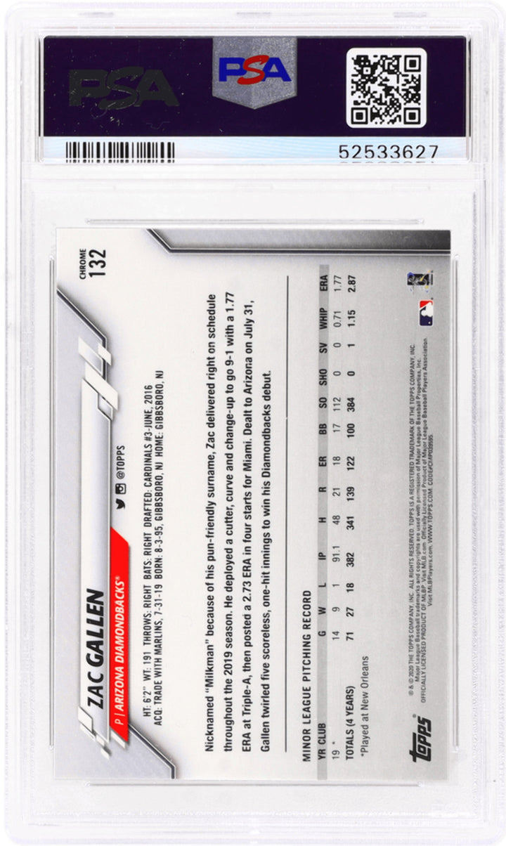 Graded 2020 Topps Chrome Zac Gallen #132 Rookie RC Baseball Card PSA 10 Gem Mint