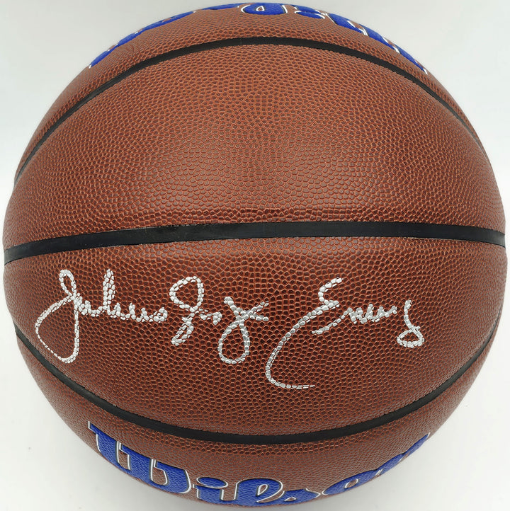 Julius "Dr. J" Erving Signed Composite Leather 76ers Logo Basketball Beckett Wit