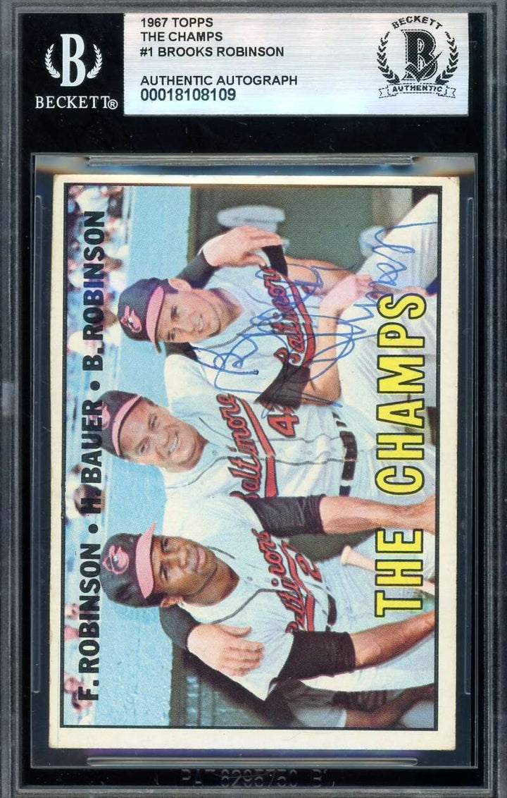 Brooks Robinson Beckett BAS Vintage Signed 1967 Topps The Champs Autograph