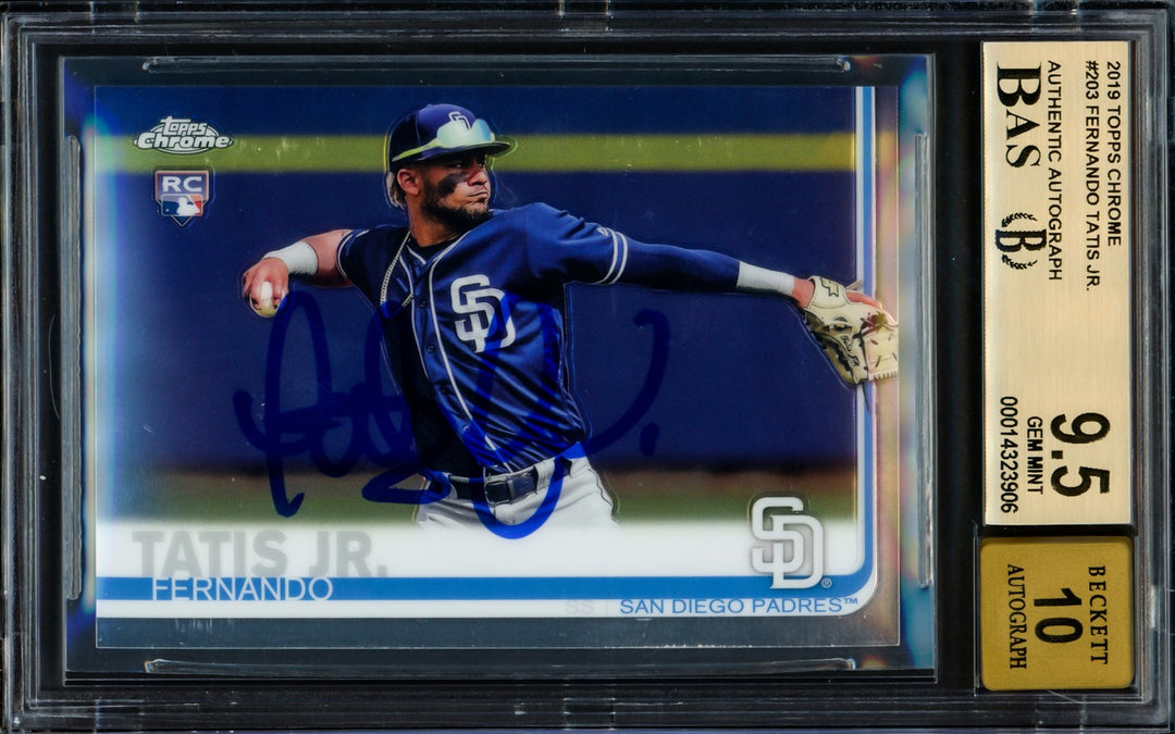 Fernando Tatis Jr. Signed 2019 Topps Chrome RC 203 Padres BGS 9.5 Sig 10 Beckett