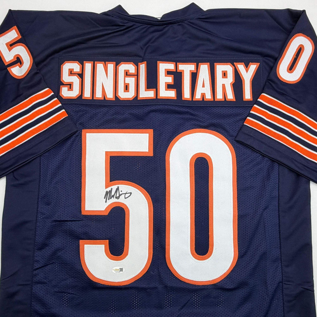 Autographed/Signed MIKE SINGLETARY HOF 98 Chicago Blue Football Jersey JSA COA