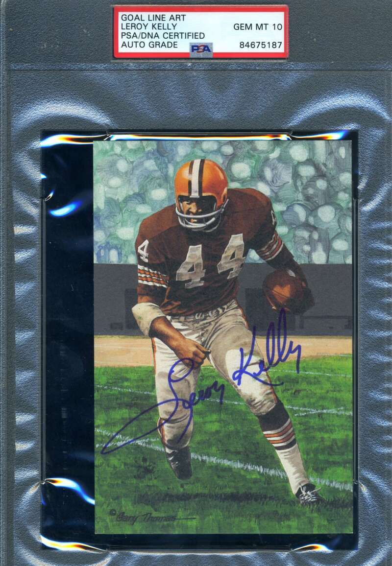 Leroy Kelly Gem Mint 10 PSA DNA Signed Goal Line Art Card GLAC Autograph