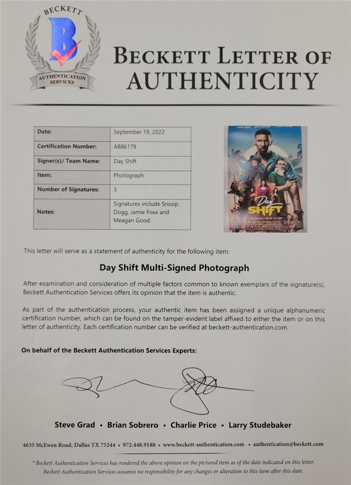Day Shift Cast 3x signed 11x14 Photo Jamie Foxx Snoop Good ~ Beckett BAS LOA