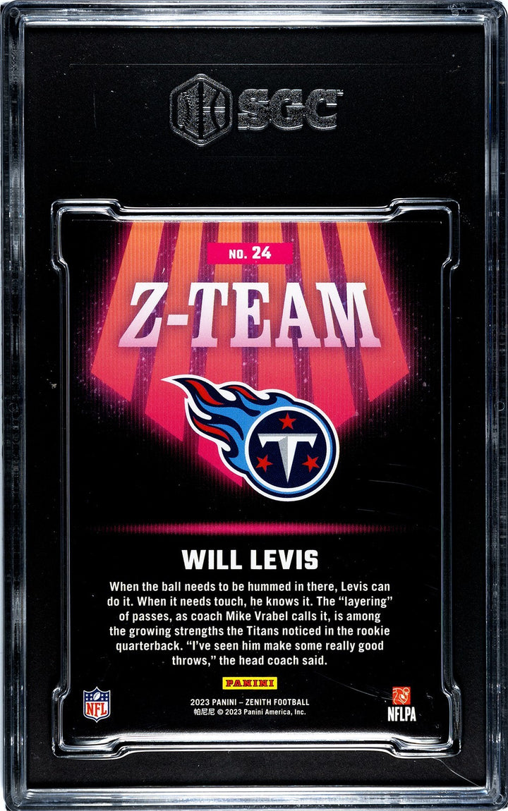 Will Levis 2023 Panini Zenith Z-Team Rookie Card (RC) #24 - SGC Graded 9.5 Mint+