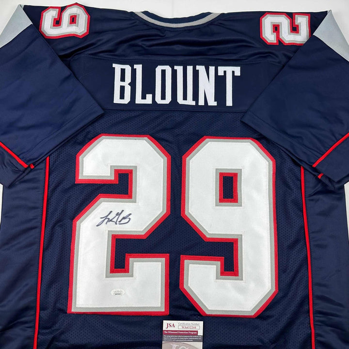 Autographed/Signed LeGarrette Blount New England Blue Jersey JSA COA