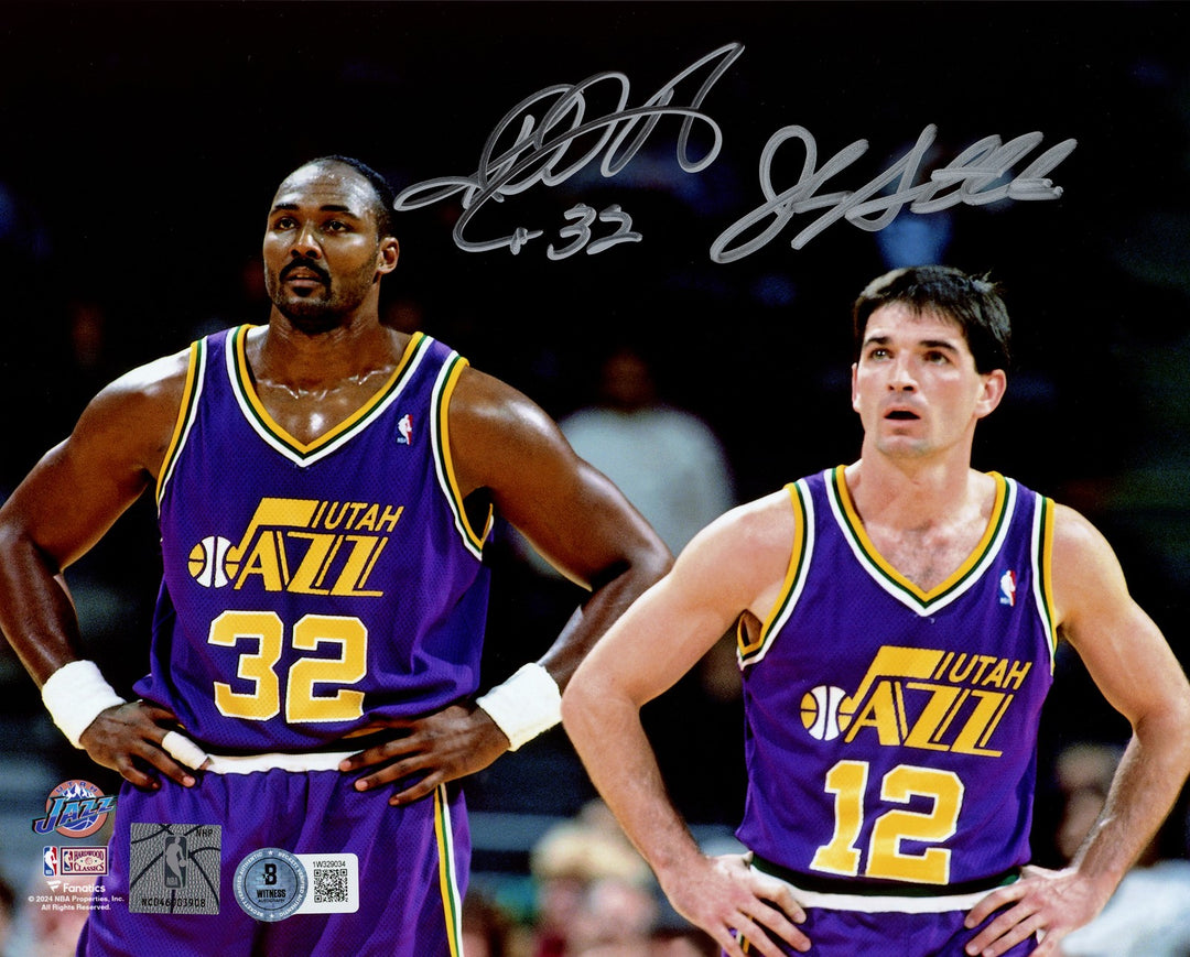 John Stockton & Karl Malone Autographed Signed 8x10 Photo Utah Jazz Beckett Wit