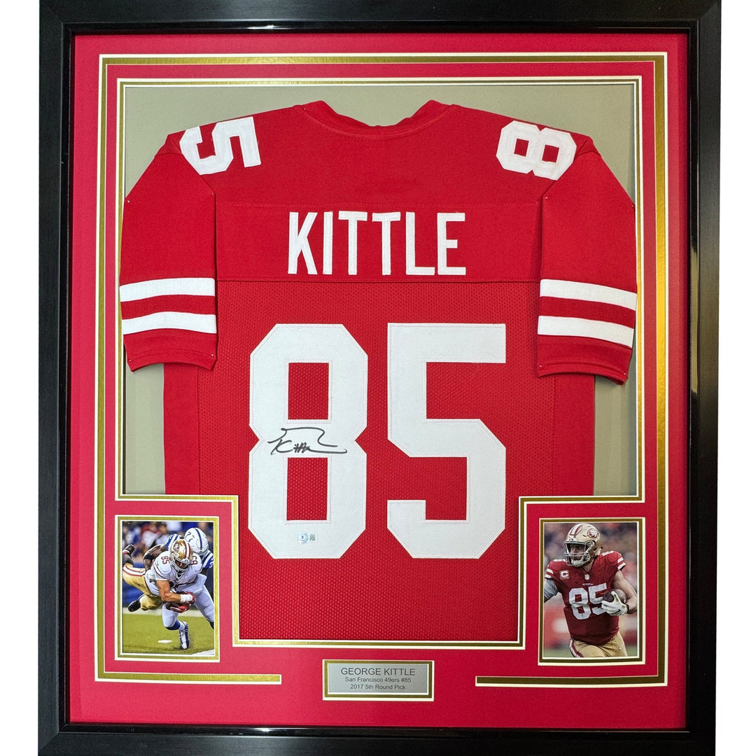 Framed Signed George Kittle 35x39 San Francisco Red Jersey BAS COA