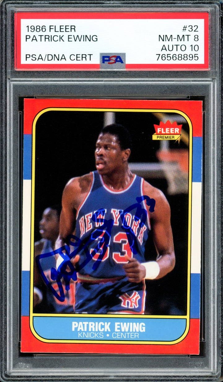 Patrick Ewing Signed 1986-87 Fleer RC #32 New York Knicks PSA8 Auto 10 PSA/DNA