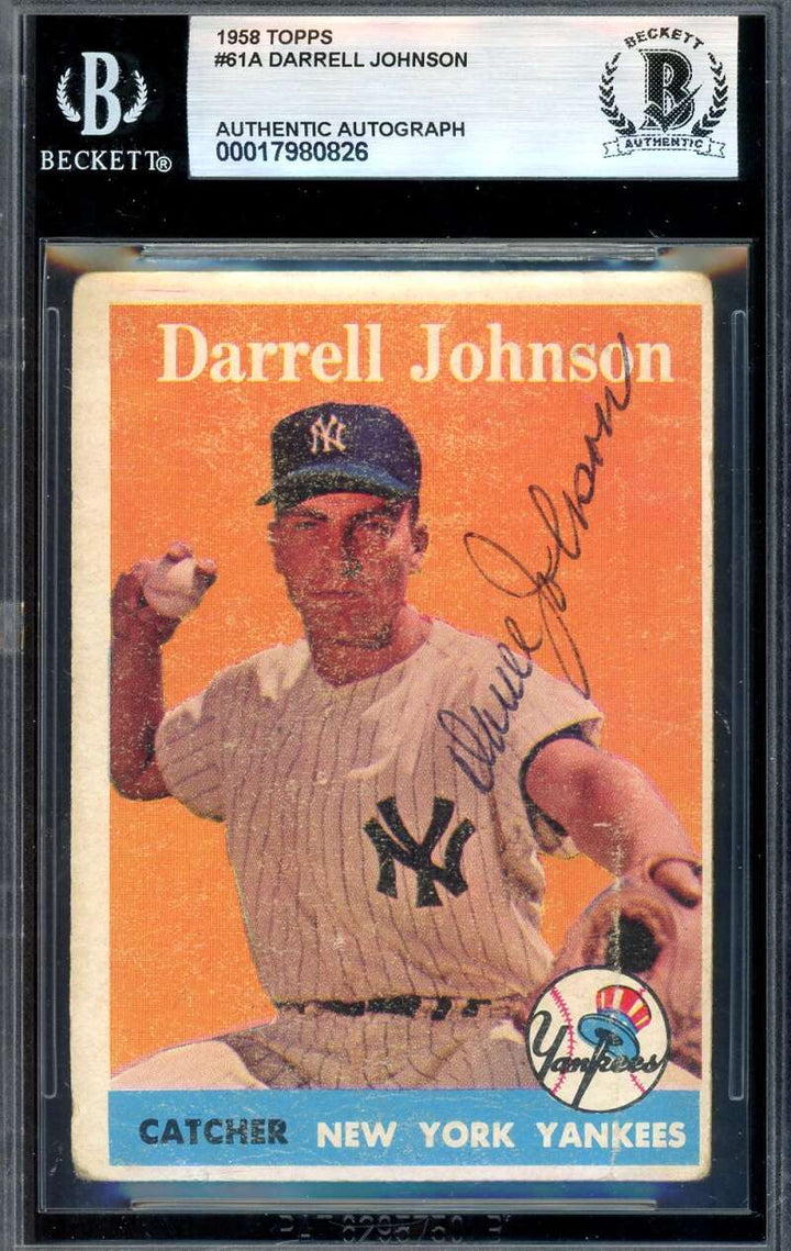Darrell Johnson Beckett BAS Signed 1958 Topps Autograph