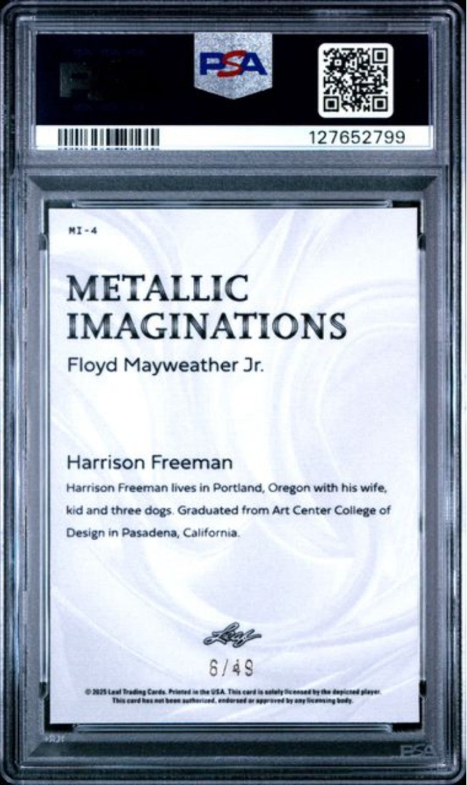 Graded 2025 Leaf Floyd Mayweather Jr #MI4 Metallic Series 2 Blue /49 Card PSA 9
