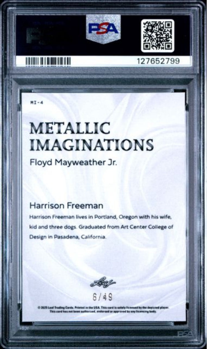Graded 2025 Leaf Floyd Mayweather Jr #MI4 Metallic Series 2 Blue /49 Card PSA 9