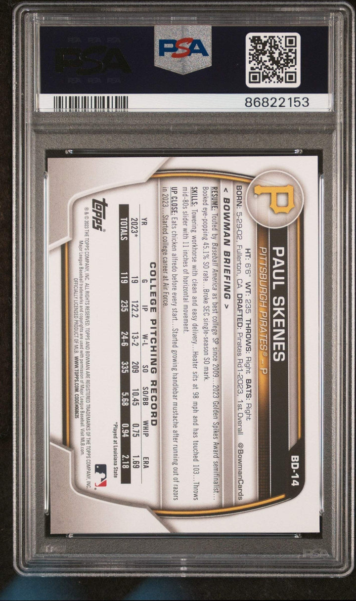 Graded 2023 Topps Bowman Draft Paul Skenes #BD14 Rookie RC Baseball Card PSA 10