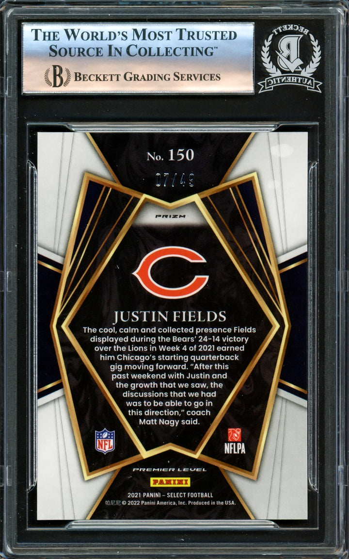 Justin Fields Signed 2021 Select Red Disco Prizm RC #150 Chicago Bears #/49